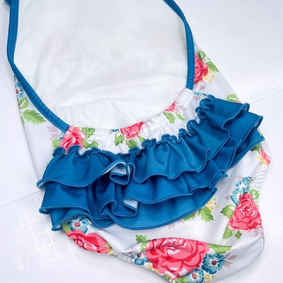 Oopsie Daisy Girls Low Back Ruffle Bum Floral Halter Tie One Piece Swimsuit 5 - Picture 5 of 14
